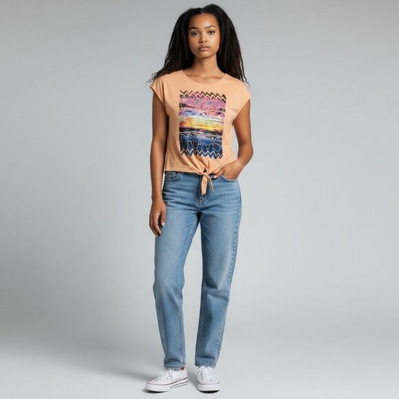 Jerry Leigh Solid Orange Chasing Dreams logo Sunset Open Back Tee Shirt size L - Picture 1 of 10